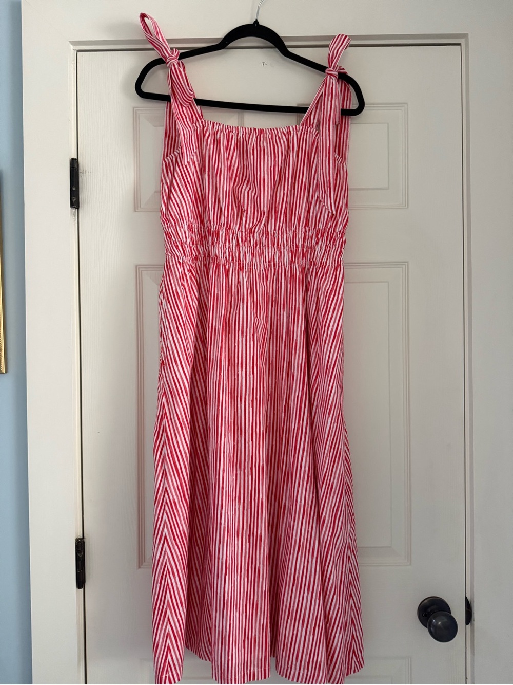Lands' End Red and White Striped Midi Dress